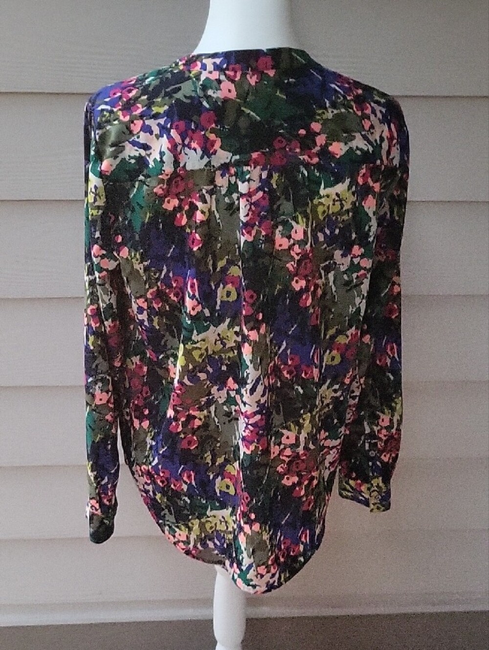J.Crew Floral Abstract Botanical Tunic Blouse Green Blue Long Sleeve Small - Picture 3 of 10